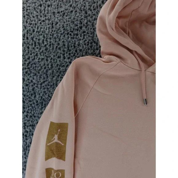 Jordan Pink Fleece Hoodie Gold Jumpman Logo Pullover Sweatshirt Size L Sample